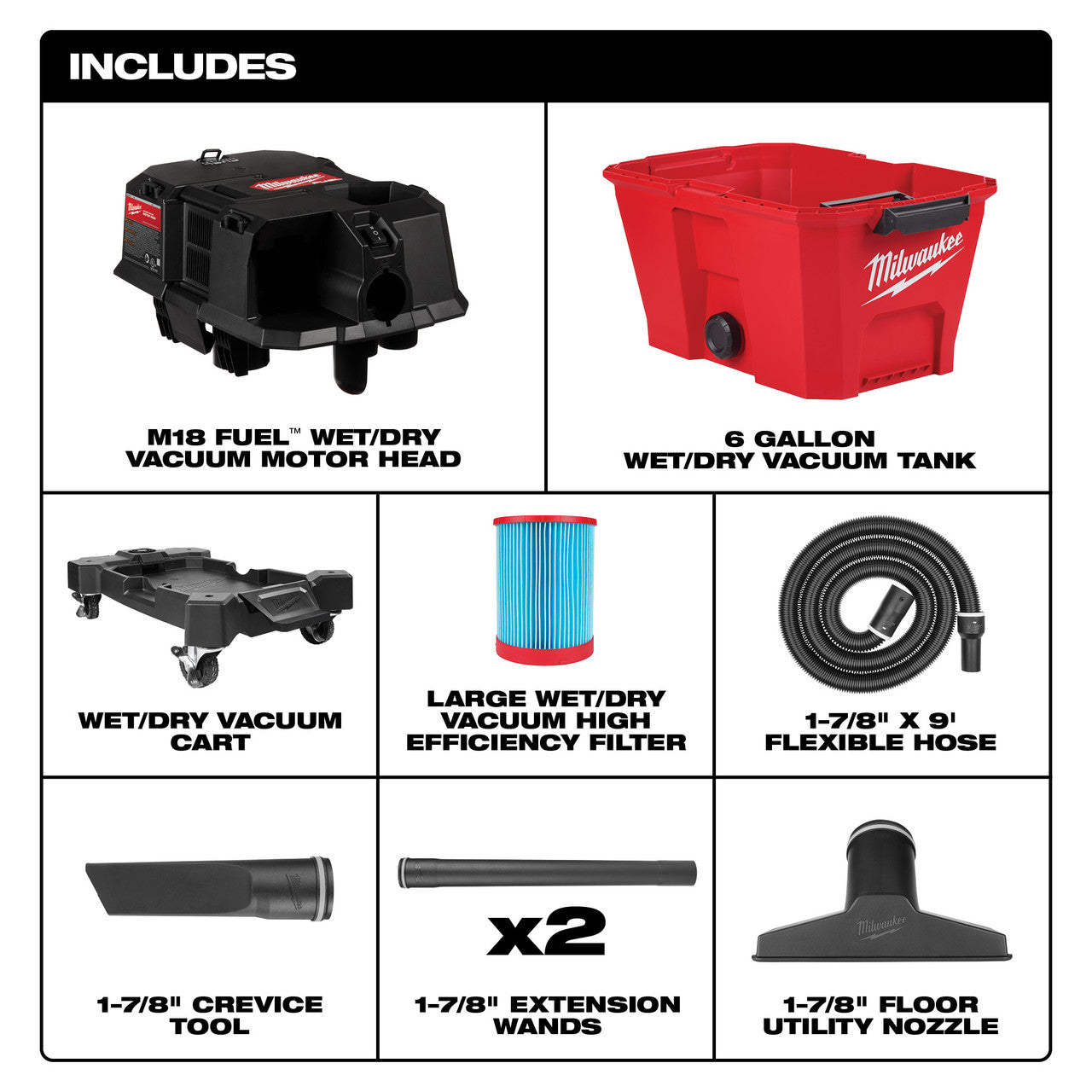 Milwaukee MIL-0910-20 M18 FUEL 6 Gallon Wet/Dry Vacuum - Bare Tool