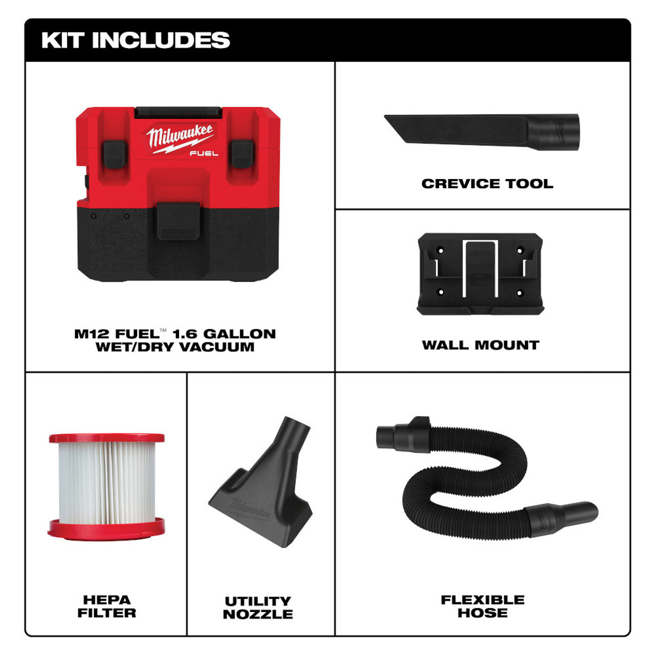Milwaukee MIL-0960-20 M12 FUEL 1.6 Gallon Wet/Dry Vacuum Bare Tool