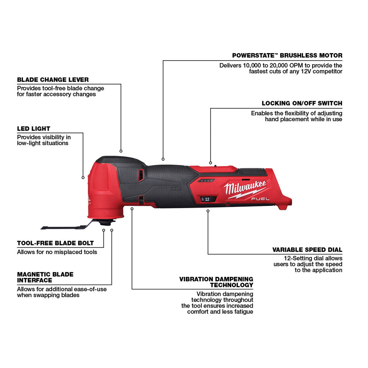 Milwaukee MIL-2526-20 M12 FUEL Oscillating Multi-Tool Bare Tool