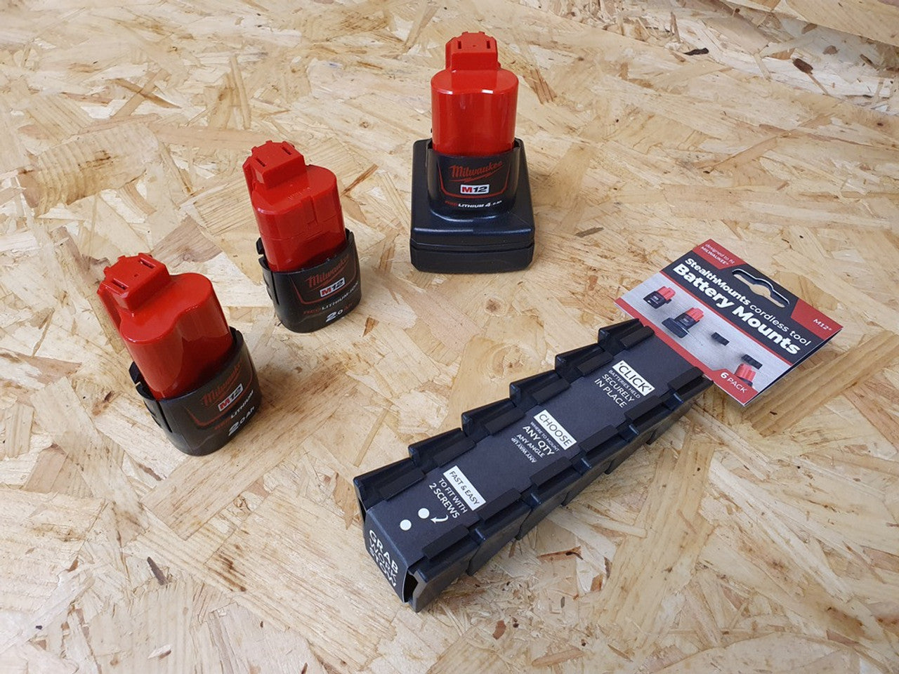 StealthMounts SM-BM-MW12-BLK-6 Battery Mounts for Milwaukee M12 6 Pack
