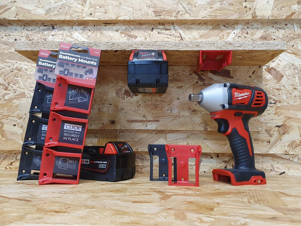 StealthMounts SM-BM-MW18-RED-6 Battery Mounts for Milwaukee M18 Red 6-Pack