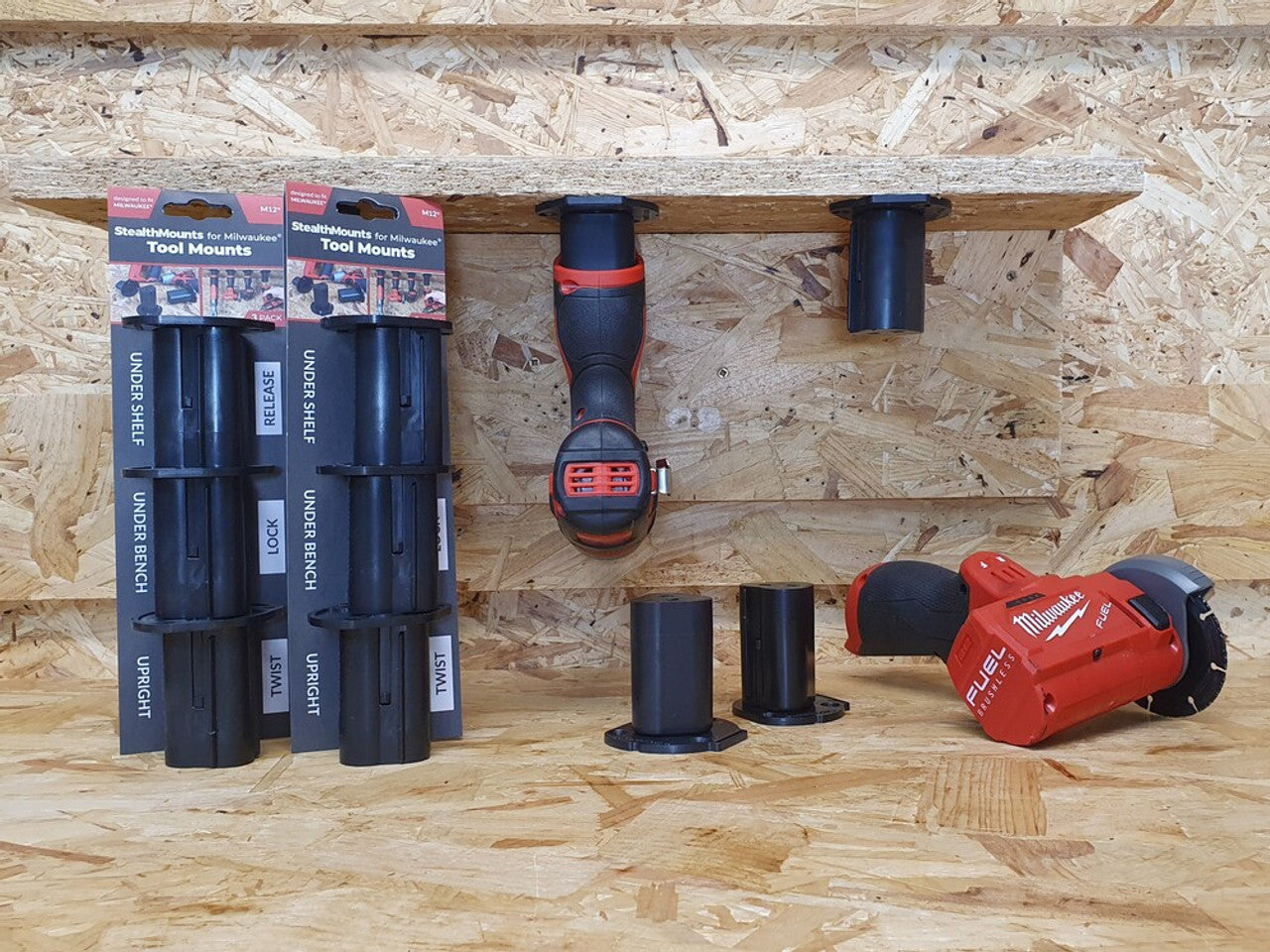 StealthMounts SM-TM-MW12-BLK-3 Tool Mounts for Milwaukee M12 Black 3Pk