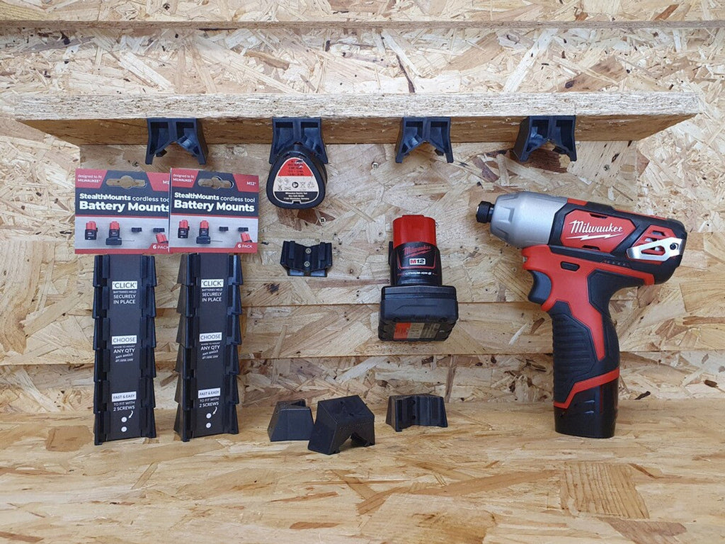 StealthMounts SM-BM-MW12-BLK-6 Battery Mounts for Milwaukee M12 6 Pack