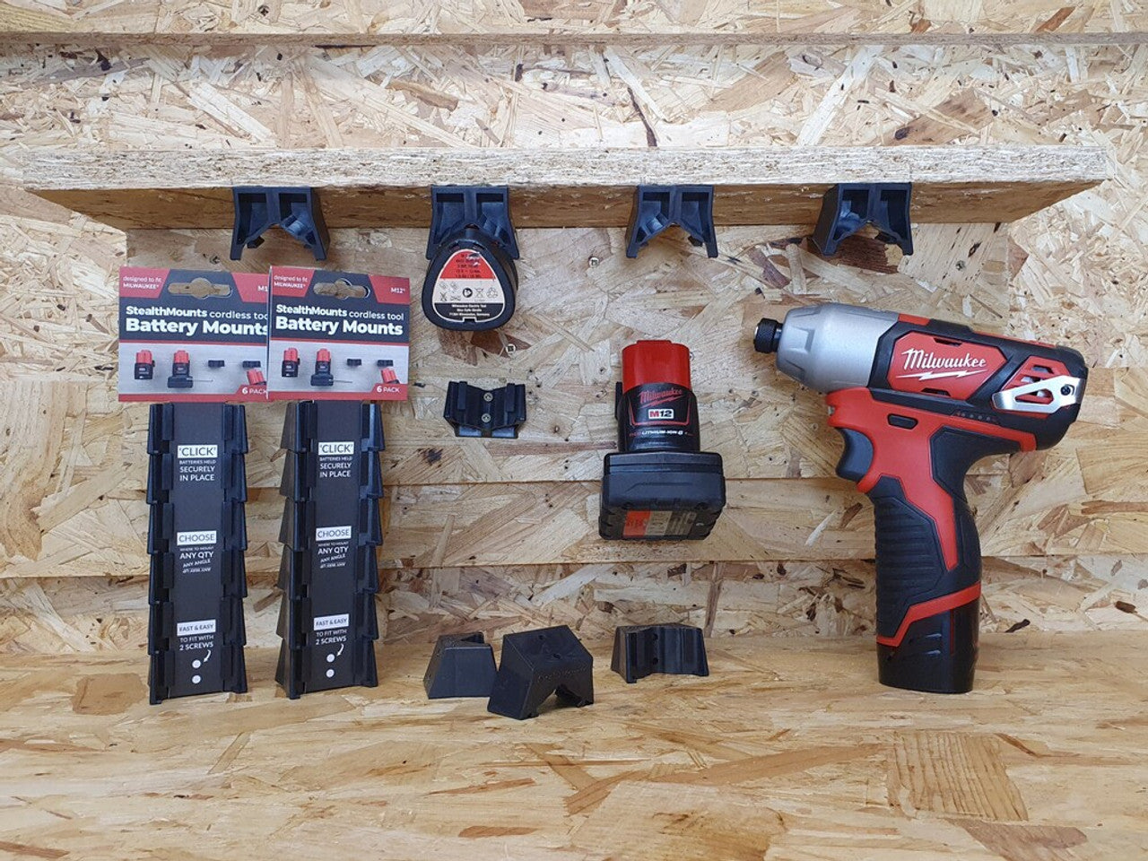 StealthMounts SM-BM-MW12-BLK-6 Battery Mounts for Milwaukee M12 6 Pack