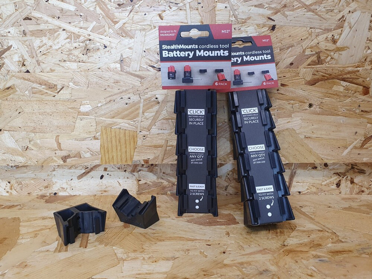 StealthMounts SM-BM-MW12-BLK-6 Battery Mounts for Milwaukee M12 6 Pack