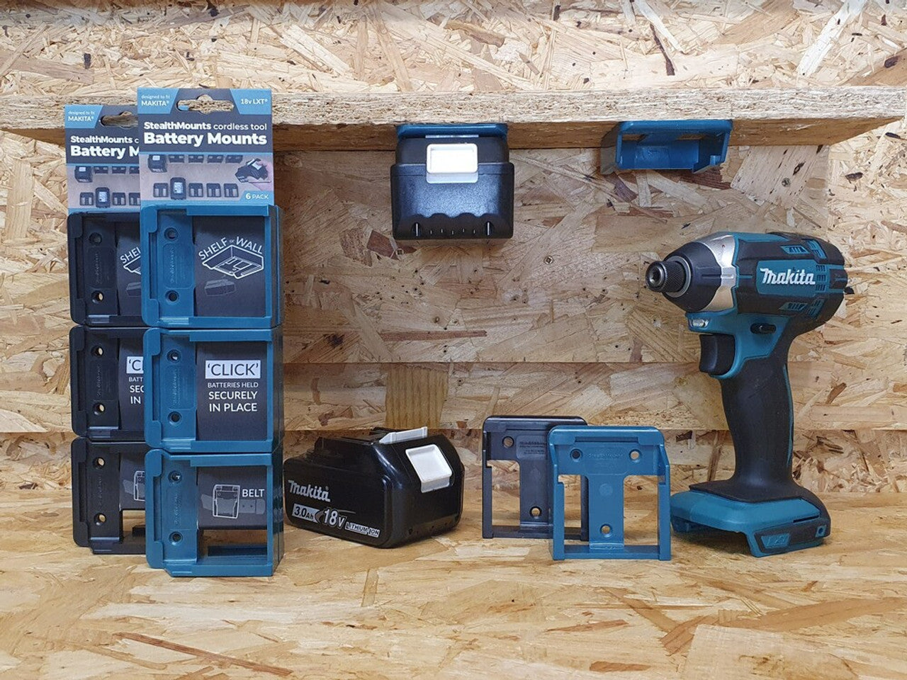 StealthMounts SM-BM-MK18-BLU-6 Battery Mounts for Makita 18v LXT Teal 6pk