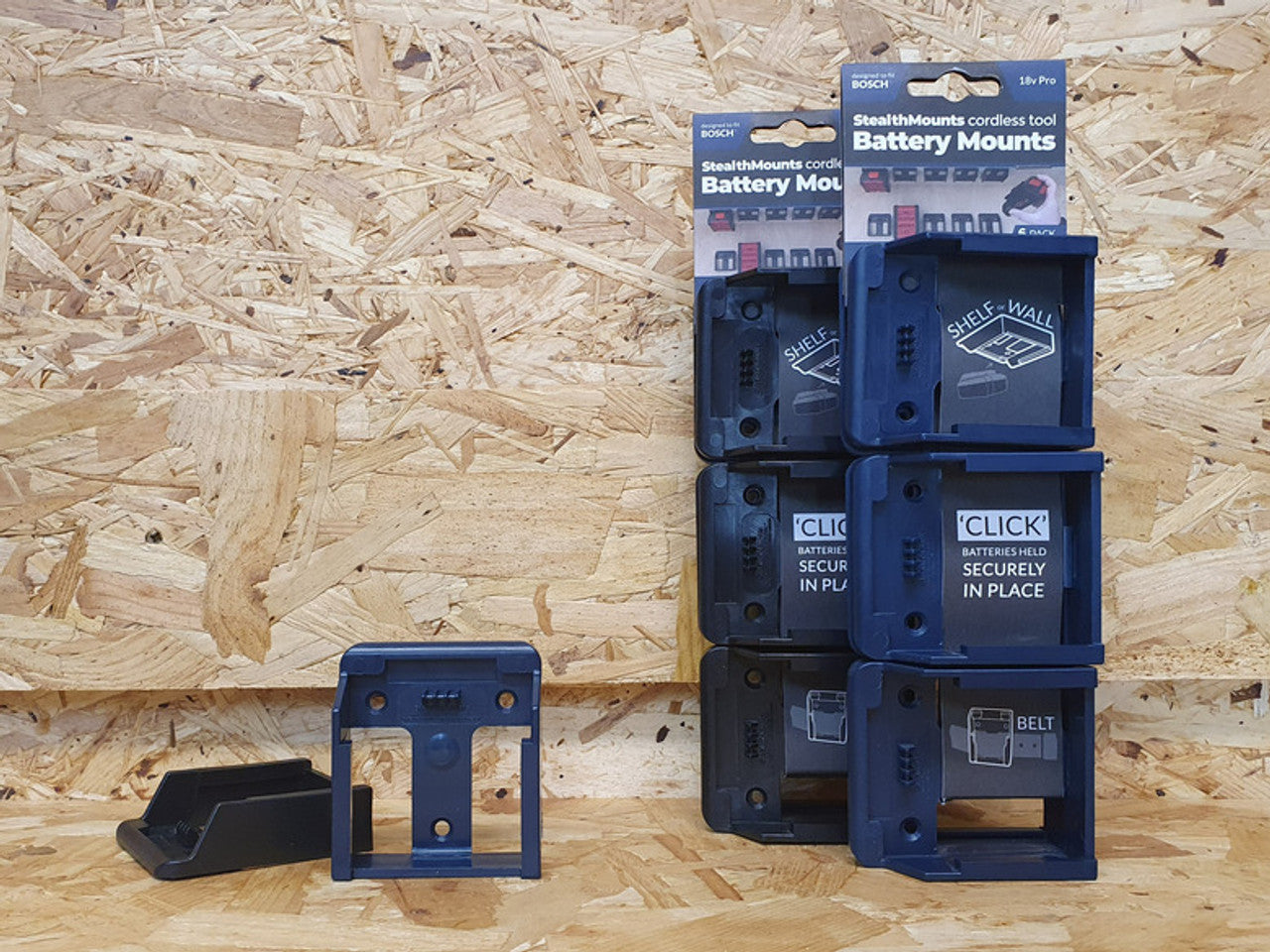 StealthMounts SM-BM-BO18-BLU-6 Battery Mounts for Bosch 18v Dark Blue 6Pk