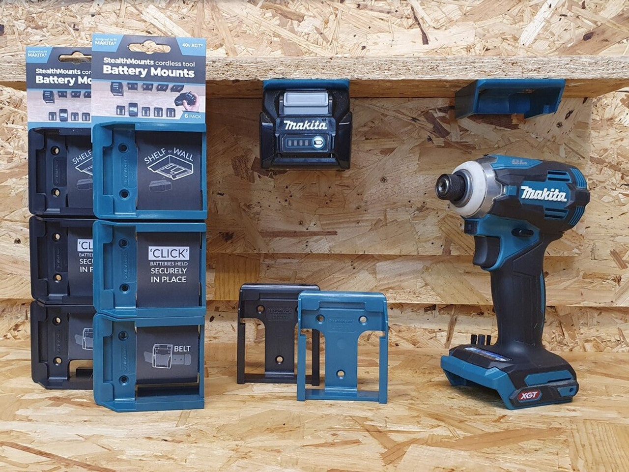 StealthMounts SM-BM-MK40-BLUE-6 Battery Mounts for Makita 40V XGT 4Pk