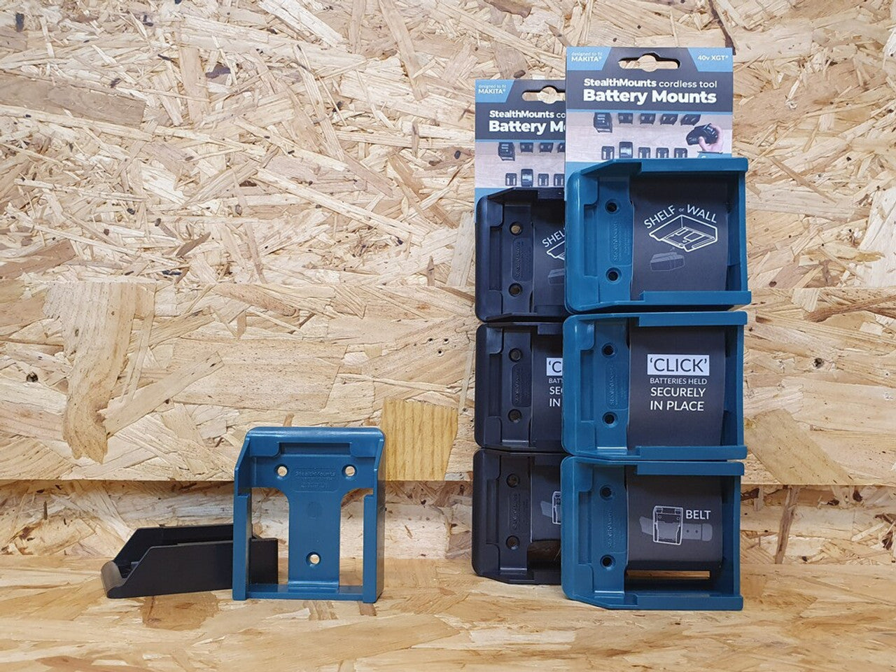 StealthMounts SM-BM-MK40-BLUE-6 Battery Mounts for Makita 40V XGT 4Pk