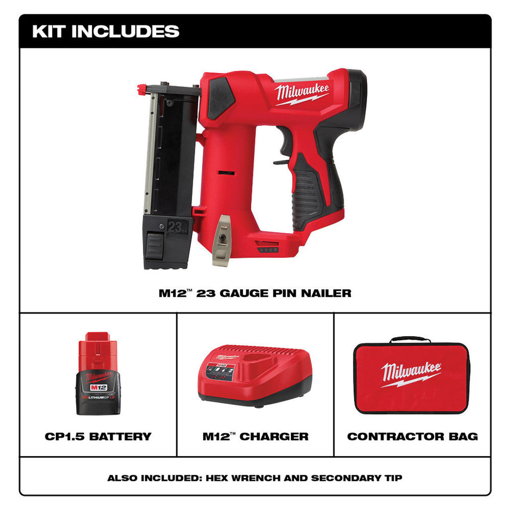 Milwaukee MIL-2540-21 M12 23G Pin Nailer CP1.5 Kit