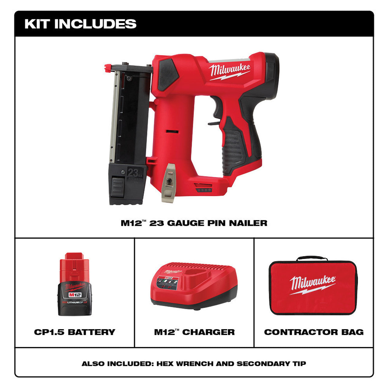 Milwaukee MIL-2540-21 M12 23G Pin Nailer CP1.5 Kit