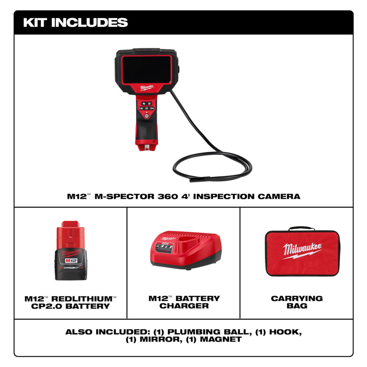 Milwaukee MIL-2323-21 M12 M-Spector 360 4ft Inspection Camera CP2.0 Kit