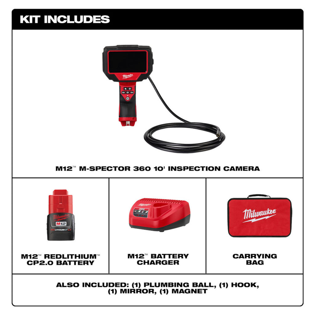 Milwaukee MIL-2324-21 M12 M-Spector 360 10ft Inspection Camera CP2.0 Kit