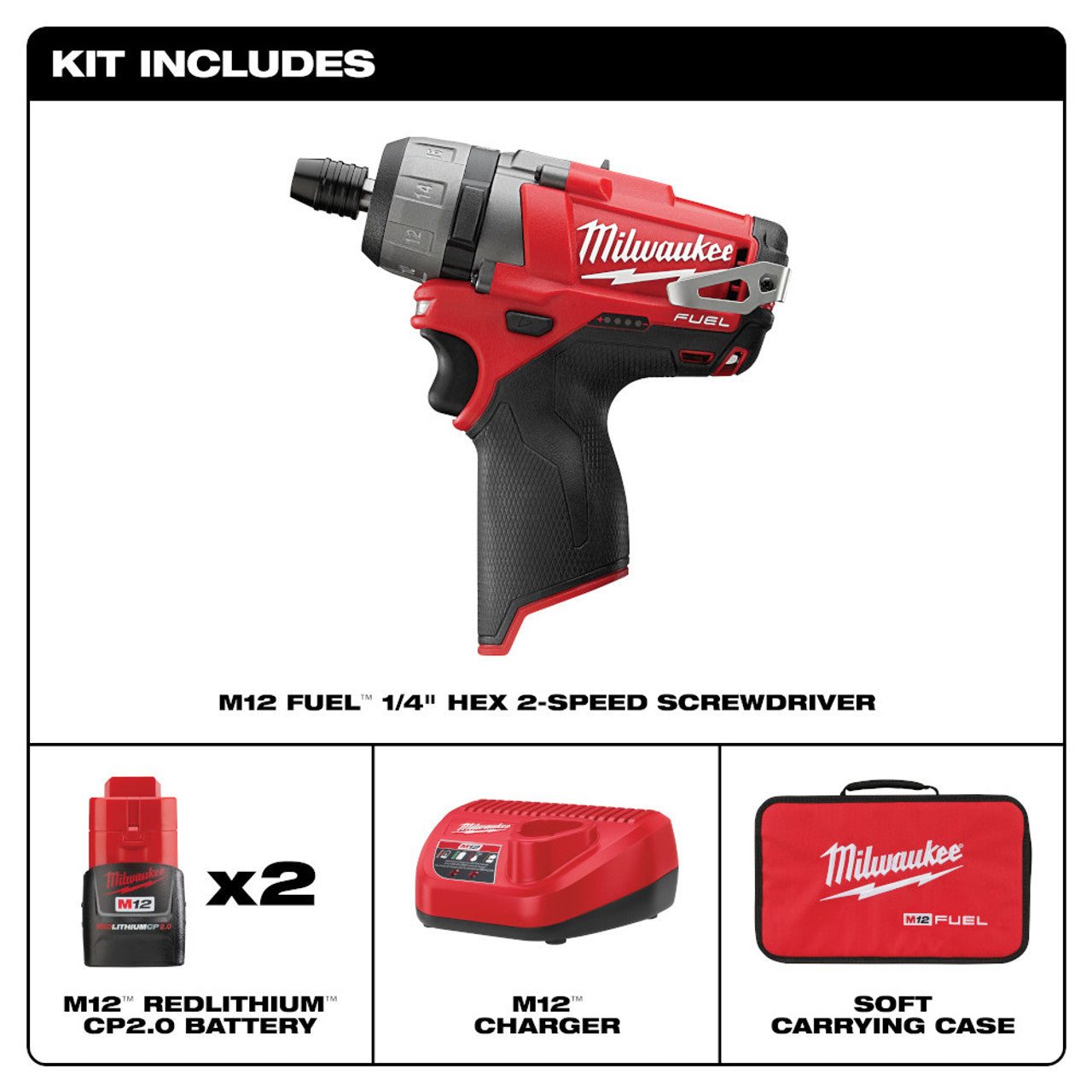 Milwaukee MIL-2402-22 M12 FUEL 1/4in Hex 2-Speed Screwdriver Kit
