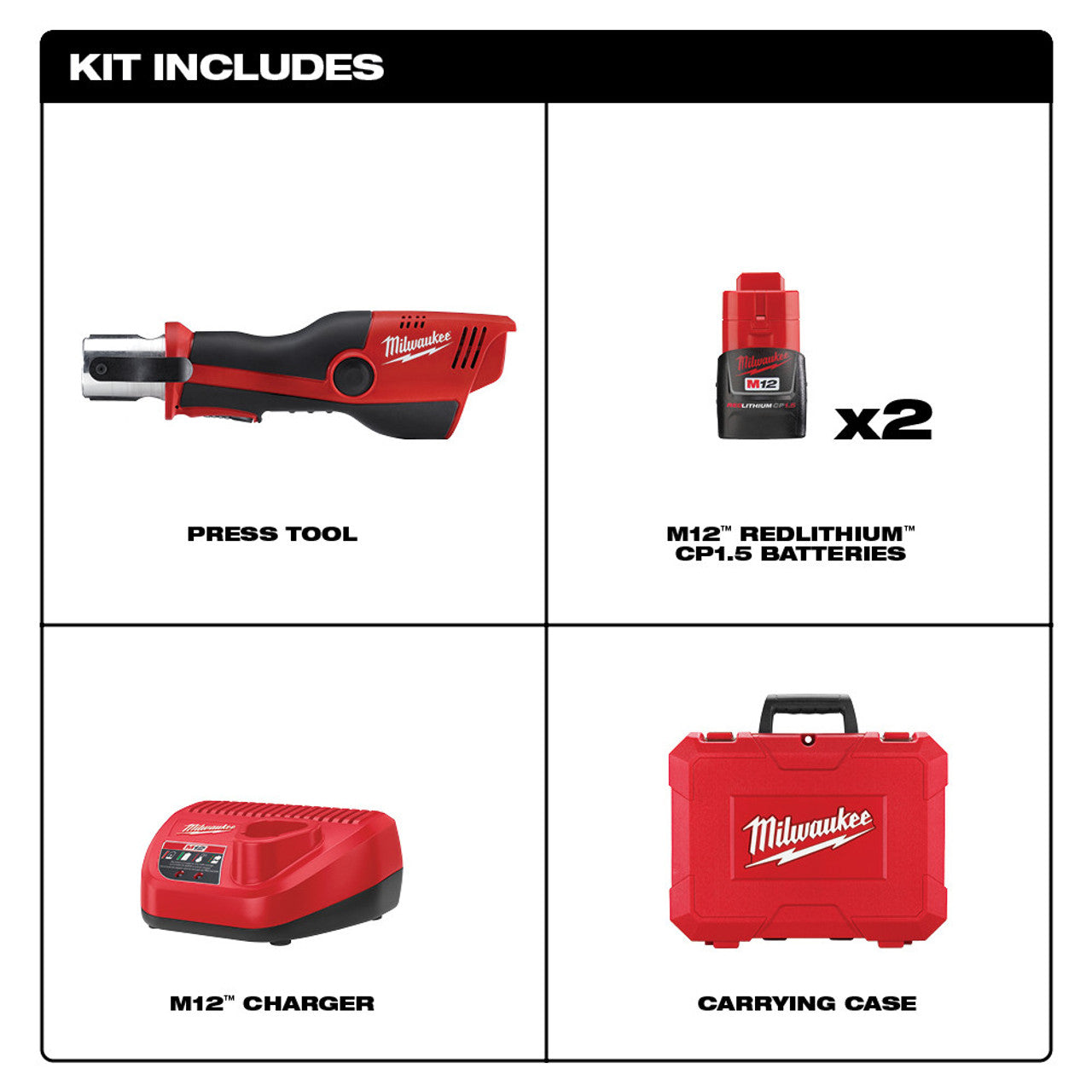 Milwaukee MIL-2473-20 M12 FORCE LOGIC Press Tool 2x CP1.5 Kit