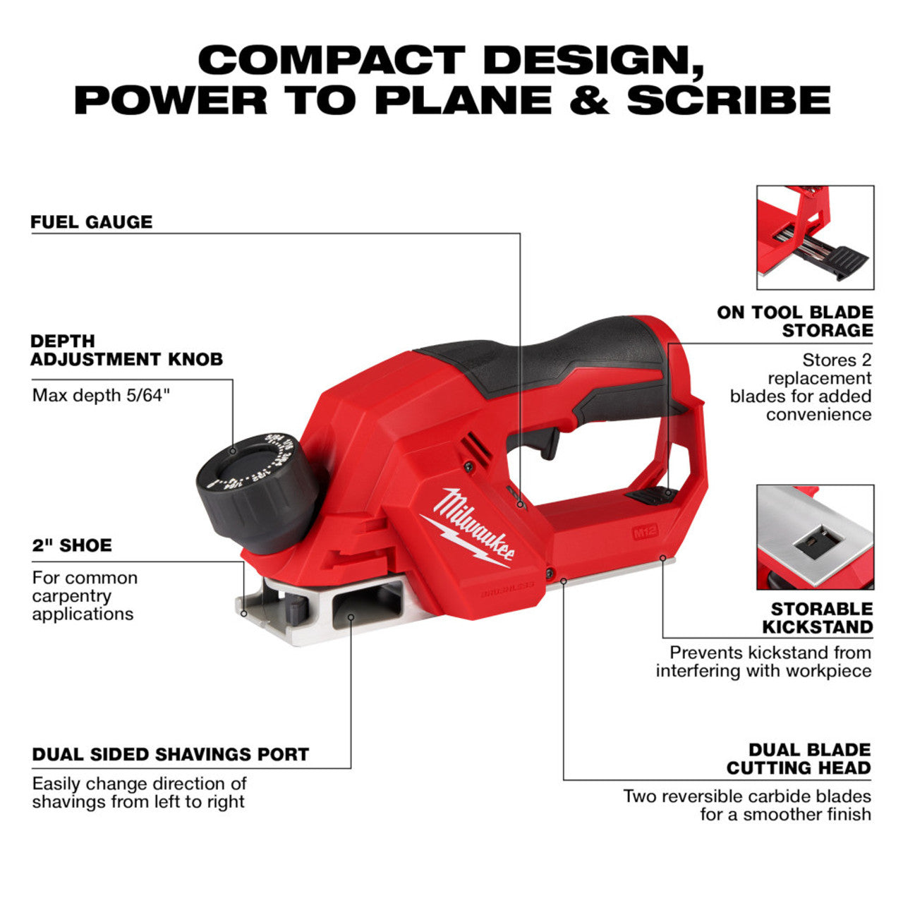 Milwaukee MIL-2524-20 M12 Brushless Cordless 2 in. Planer