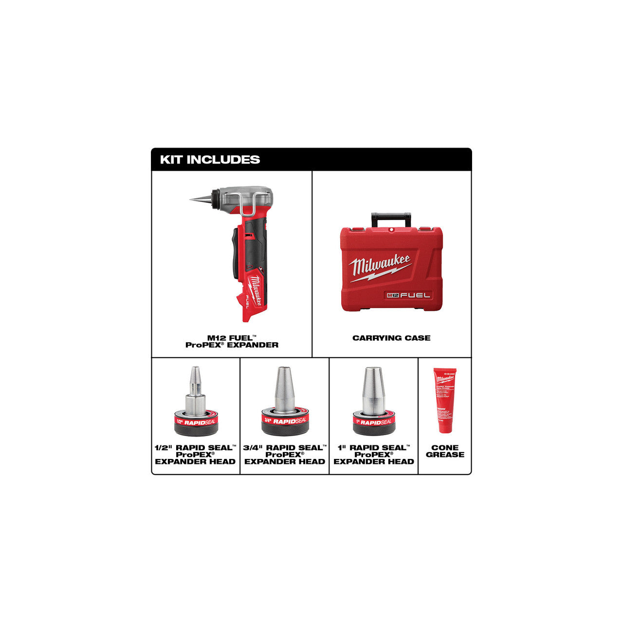 Milwaukee MIL-2532-20 M12 FUEL ProPEX Expander with 1/2 - 1in RAPID SEAL ProPEX Expander Heads - Bare Tool