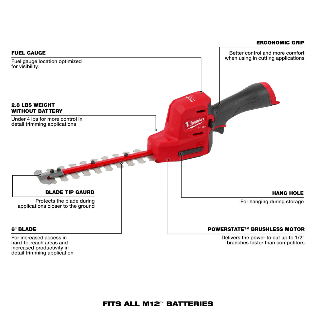 Milwaukee MIL-2533-20 M12 FUEL 8in Hedge Trimmer Bare Tool