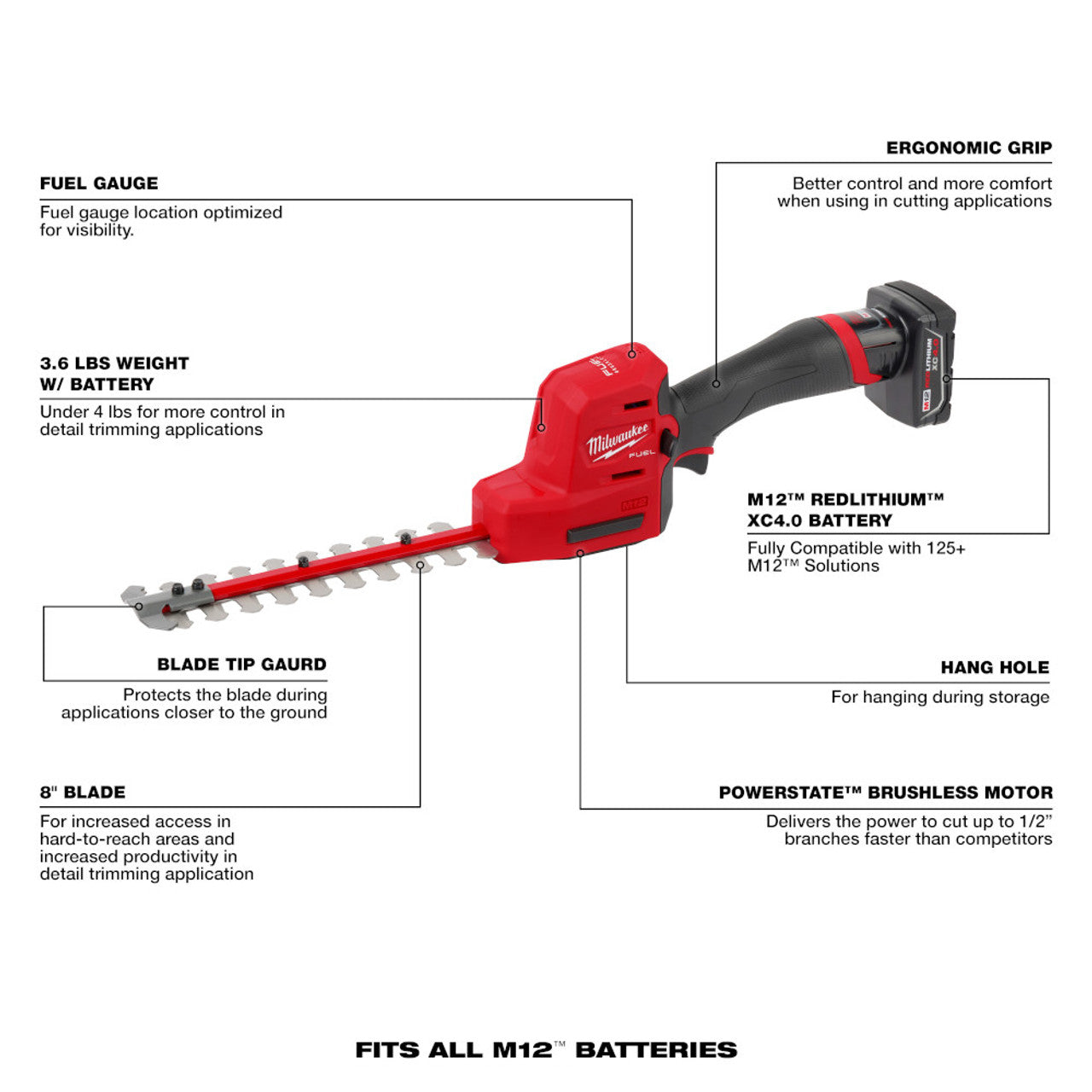 Milwaukee MIL-2533-21 M12 FUEL 8in Hedge Trimmer