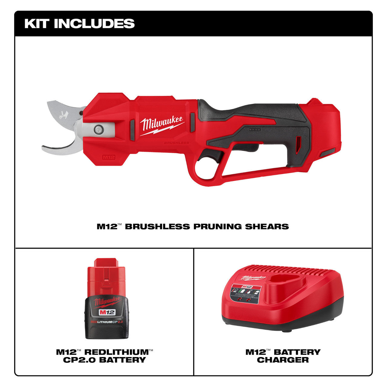 Milwaukee MIL-2534-21 M12 Brushless Pruning Shears CP2.0 Kit