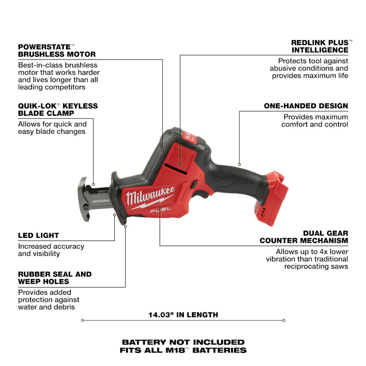 Milwaukee MIL-2719-20 M18 FUEL Brushless Hackzall Reciprocating Saw Bare Tool