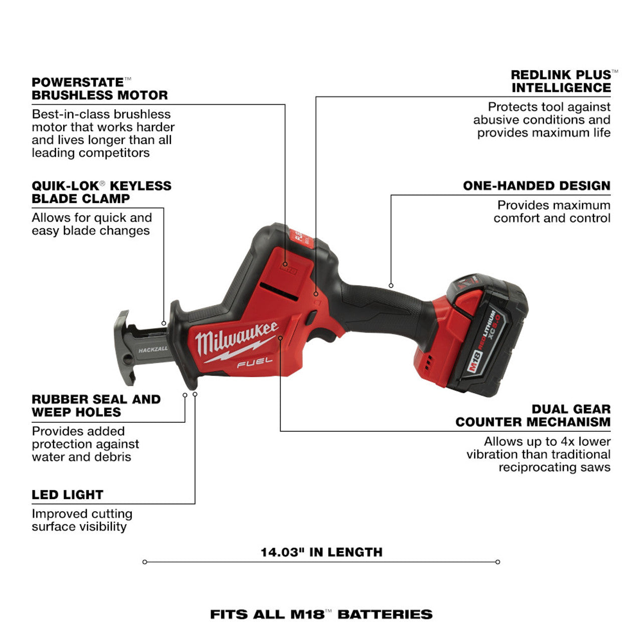 Milwaukee MIL-2719-21 M18 FUEL Brushless Hackzall Reciprocating Saw 5.0Ah Kit