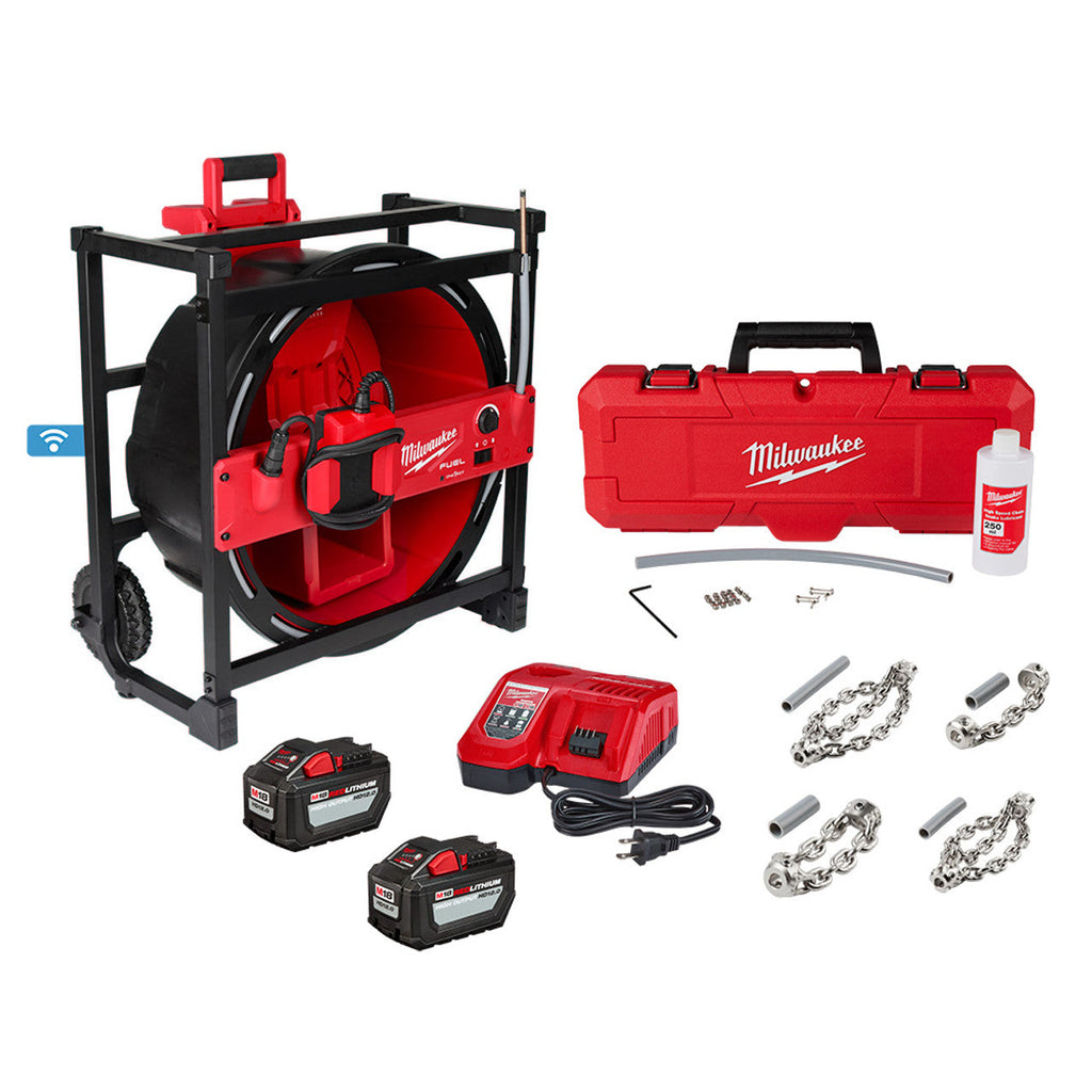 Milwaukee MIL-2819-22 M18 FUEL High Speed Chain Snake 2x 12.0Ah Kit for 1-1/2In to 4In Pipes