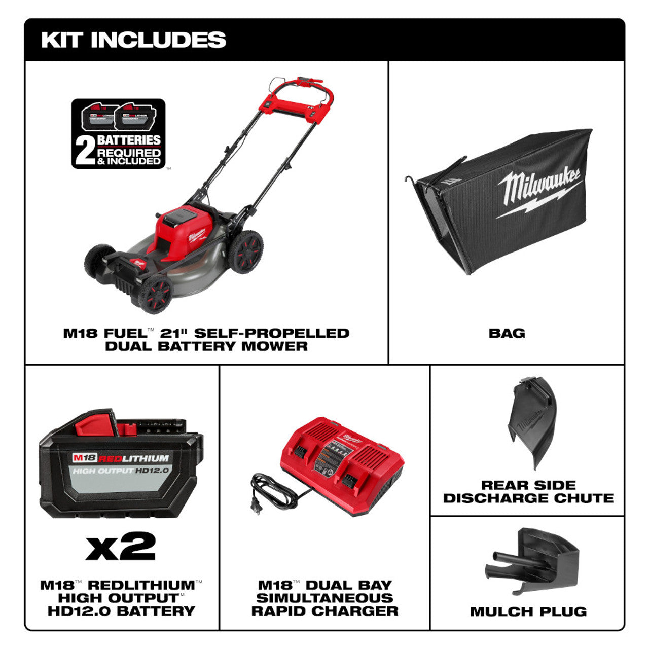 Milwaukee MIL-2823-22HD M18 FUEL 21in Self-Propelled Dual Battery Mower 2x 12.0Ah Kit