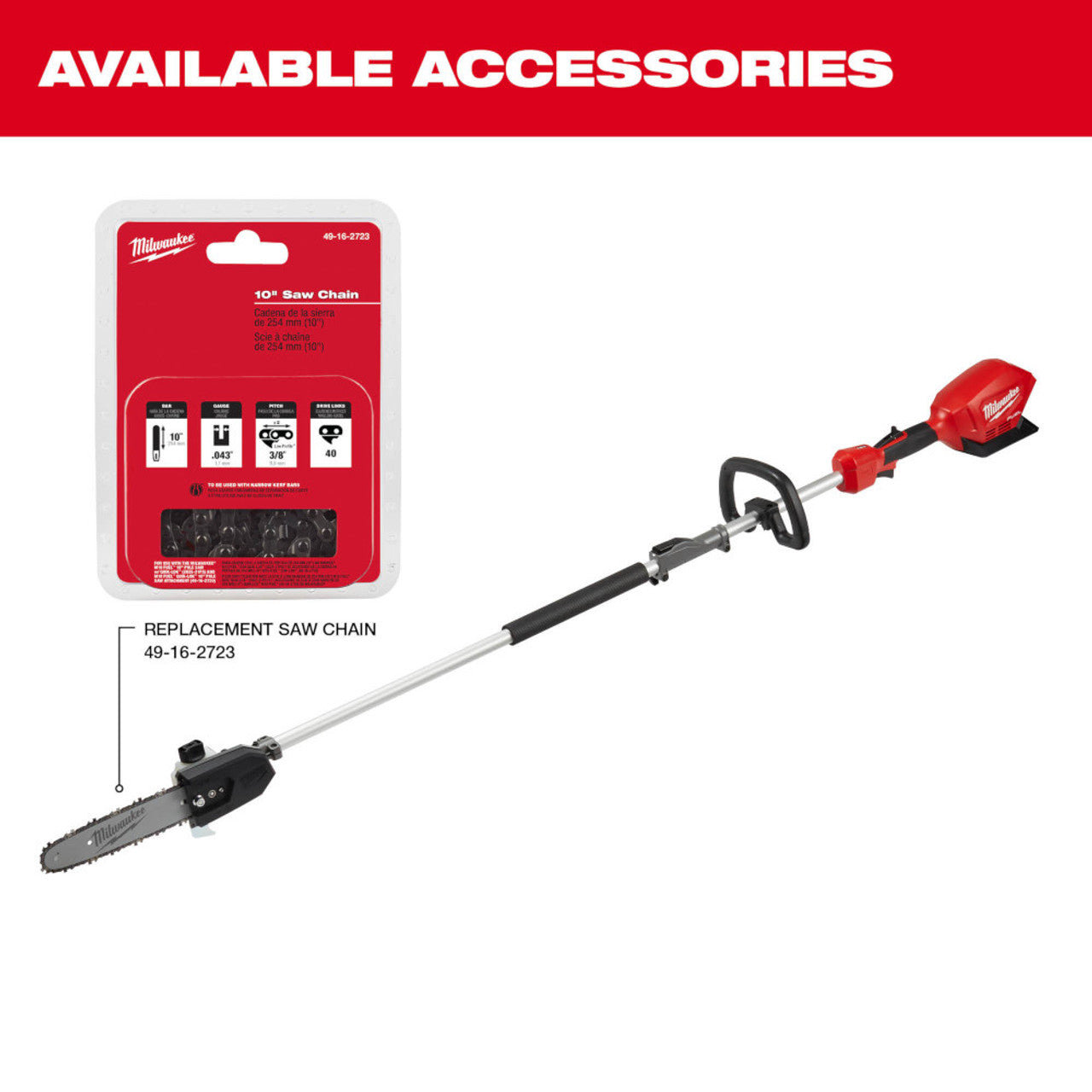 Milwaukee MIL-2825-20PS M18 FUEL 10in Pole Saw with QUIK-LOK Attachment Capability