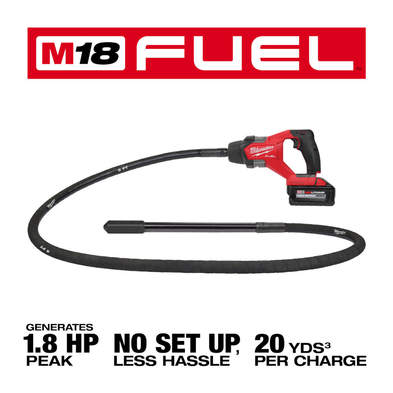 Milwaukee MIL-2911-21 M18 FUEL 8ft Concrete Pencil Vibrator 6.0Ah Kit