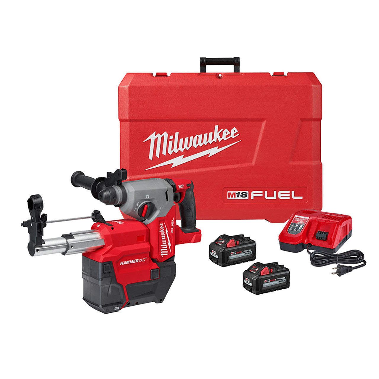 Milwaukee MIL-2912-22DE M18 FUEL 1in SDS Plus Rotary Hammer Dust Extractor 2x XC6.0 Kit