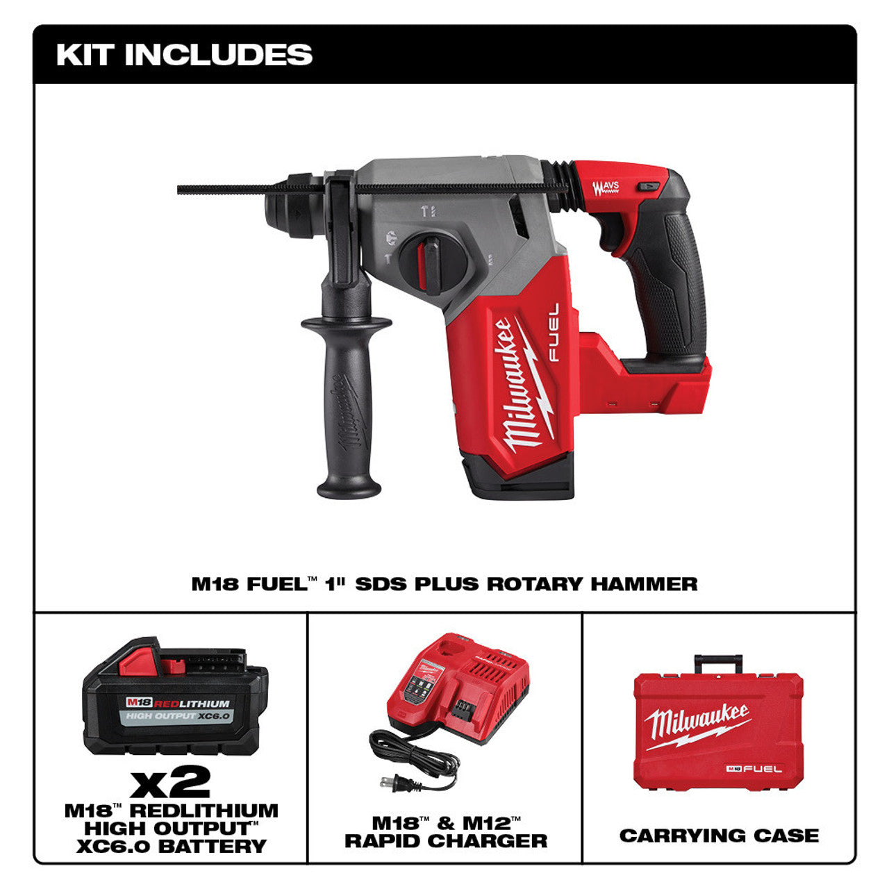 Milwaukee MIL-2912-22 M18 FUEL 1in SDS Plus Rotary Hammer 2x XC6.0 Kit