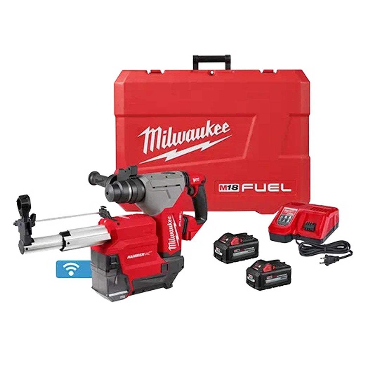 Milwaukee MIL-2915-22DE M18 Fuel 1-1/8in SDS Plus Rotary Hammer with ONE-KEY & HAMMERVAC Dedicated Dust Extractor 2x 6.0Ah Kit