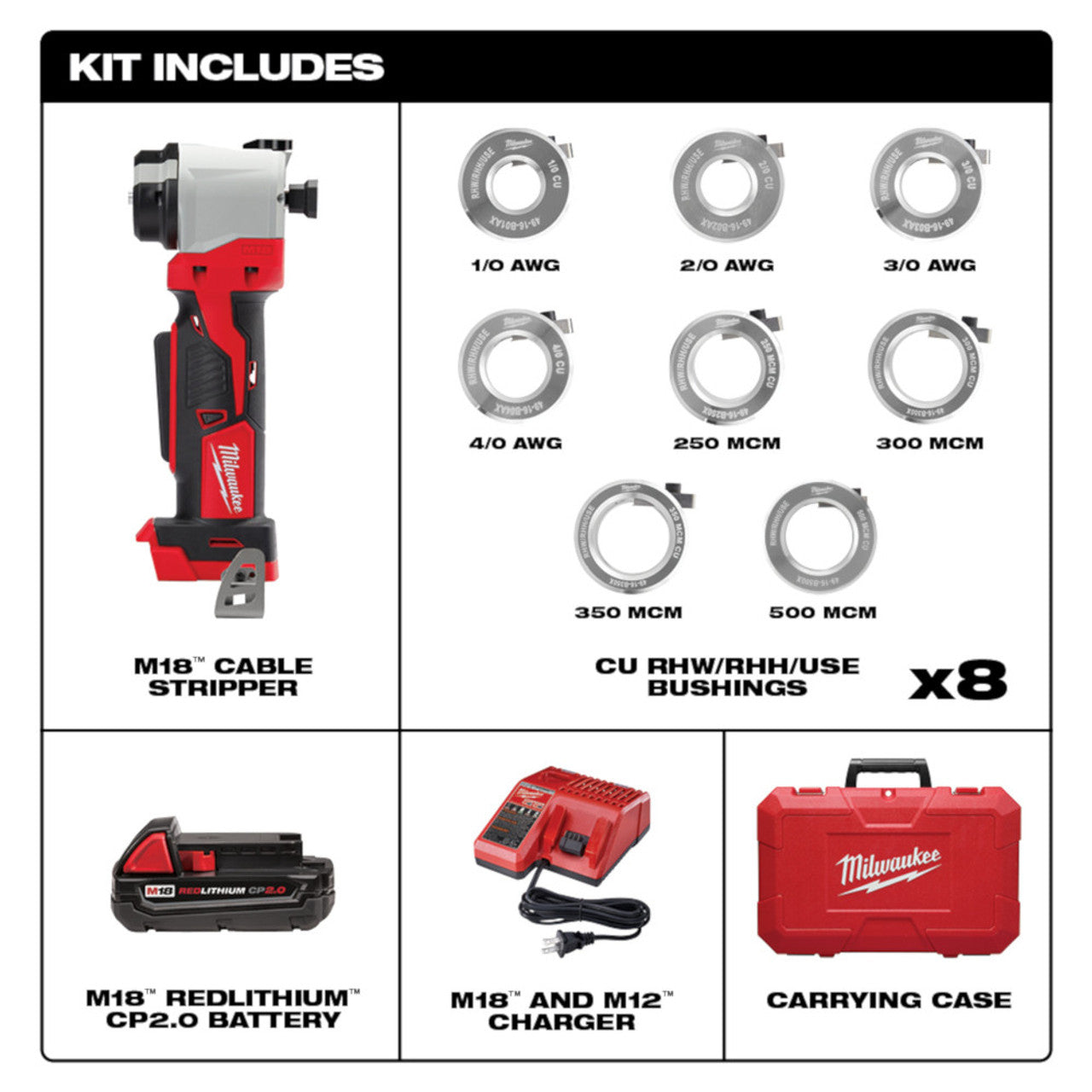 Milwaukee MIL-2935X-21 M18 Cable Stripper Kit for Cu RHW / RHH / USE