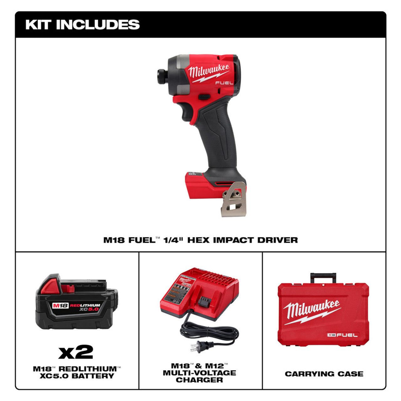 Milwaukee MIL-2953-22 M18 FUEL 1/4in Hex Impact Driver 2x XC5.0 Kit