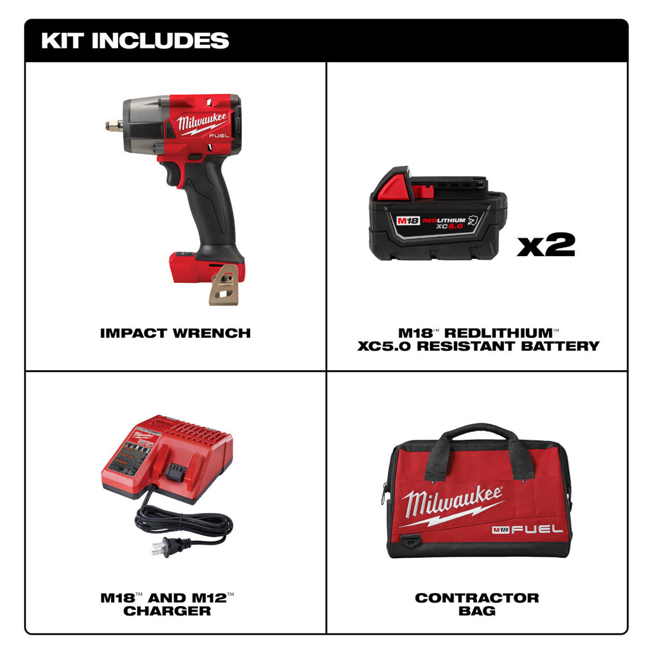 Milwaukee MIL-2960-22R M18 FUEL 3/8 Mid-Torque Impact Wrench with Friction Ring Kit