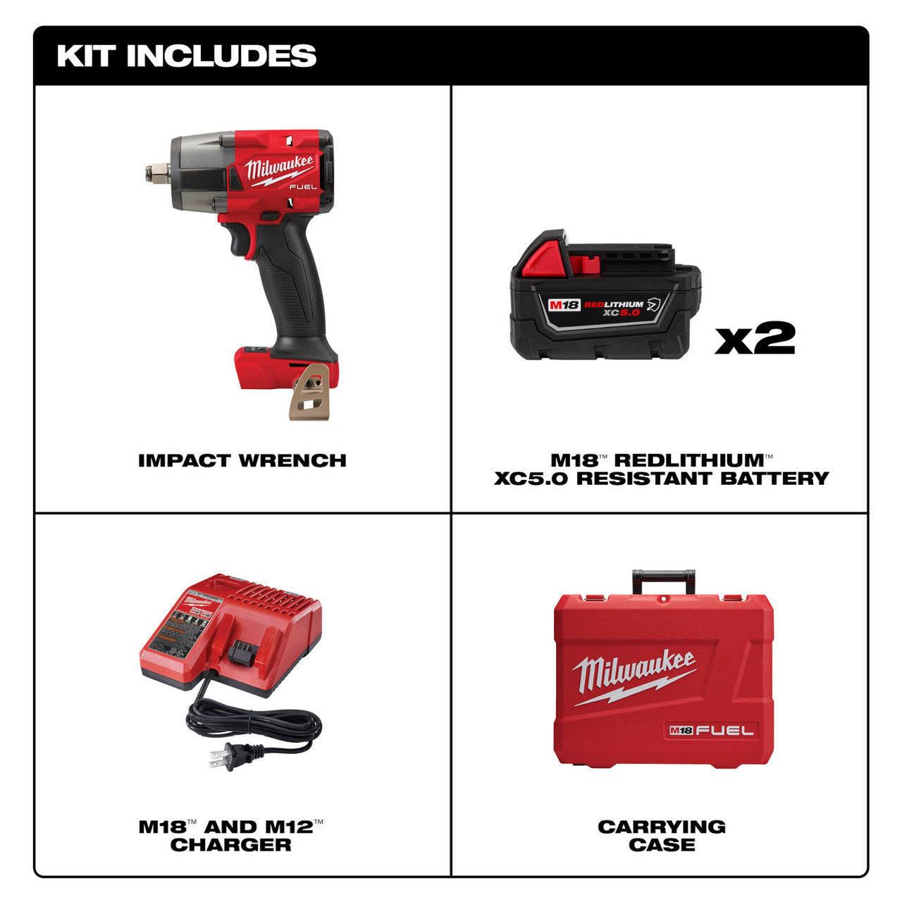 Milwaukee MIL-2962-22R M18 FUEL 1/2in Mid-Torque Impact Wrench with Friction Ring 2x 5.0Ah Kit