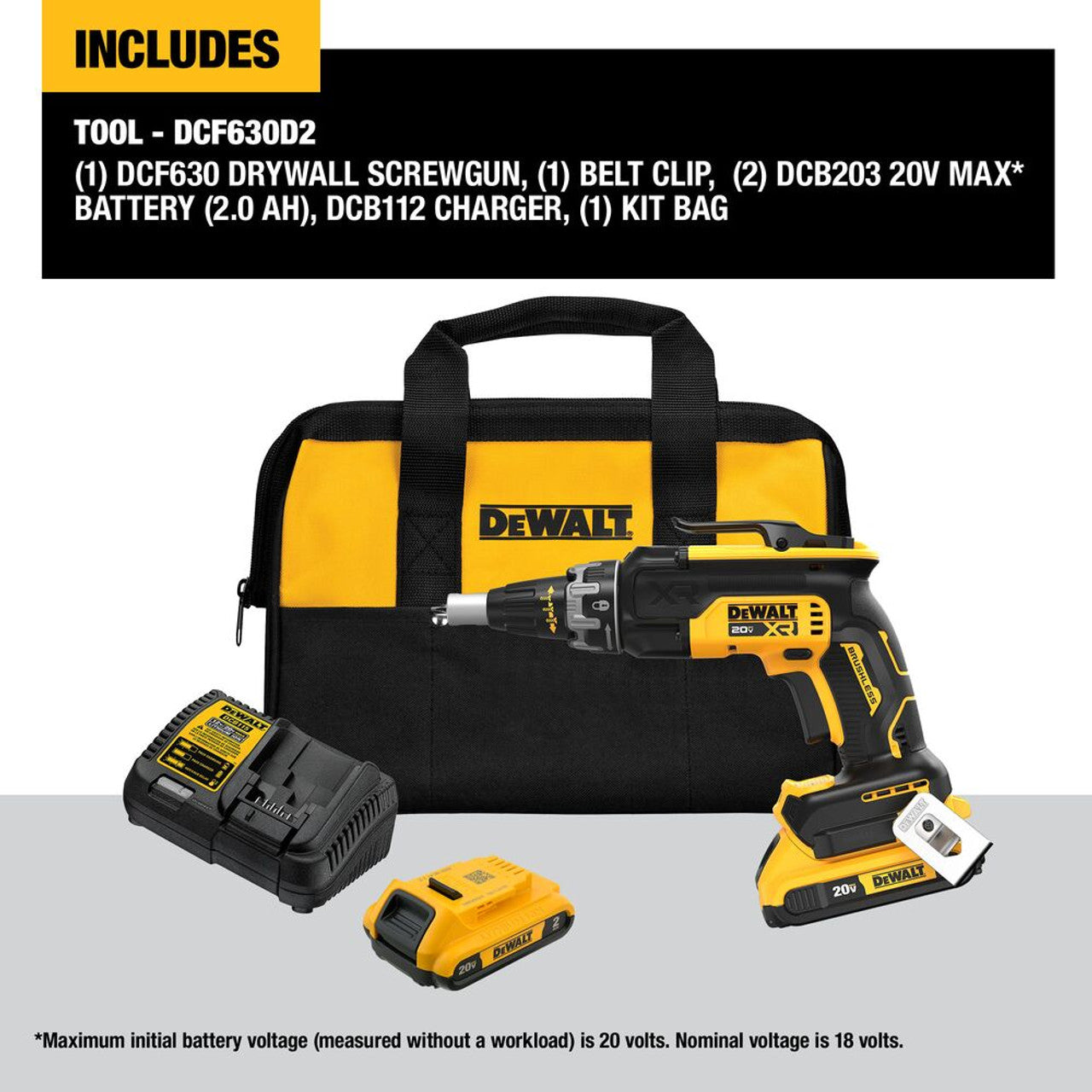 DEWALT DEW-DCF630D2 20V MAX XR Brushless Drywall Screwgun 2x 2.0Ah Kit