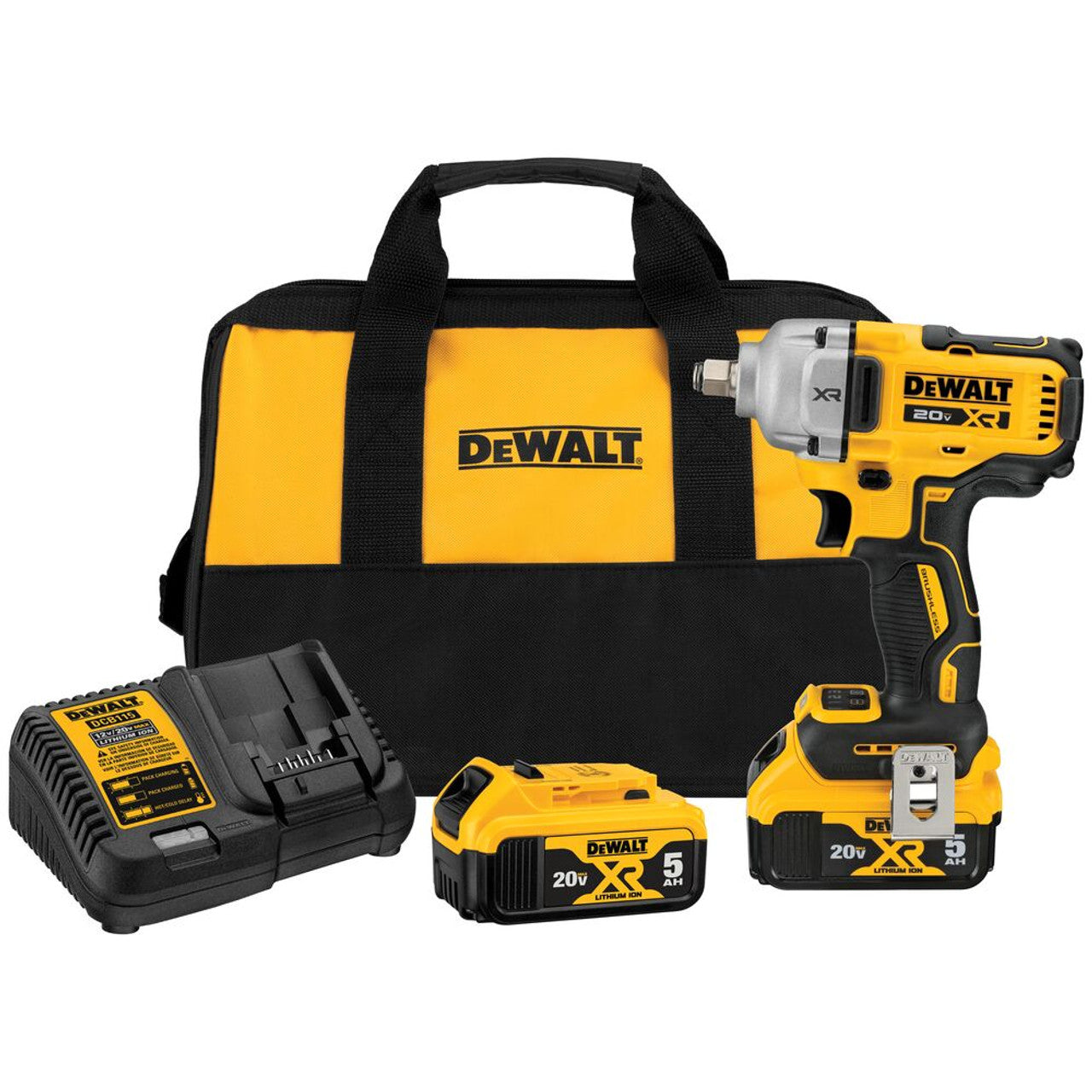 DEWALT DEW-DCF891P2 20V MAX XR 1/2in Mid-Range Impact Wrench 2x 5.0Ah Kit with Hog Ring Anvil