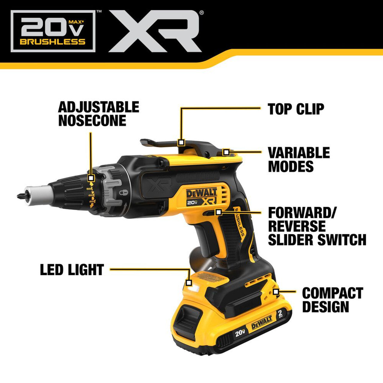 DEWALT DEW-DCK265D2 20V MAX XR Brushless 2-Tool Drywall Screwgun & Cut-Out Tool 2x 2.0Ah Combo Kit