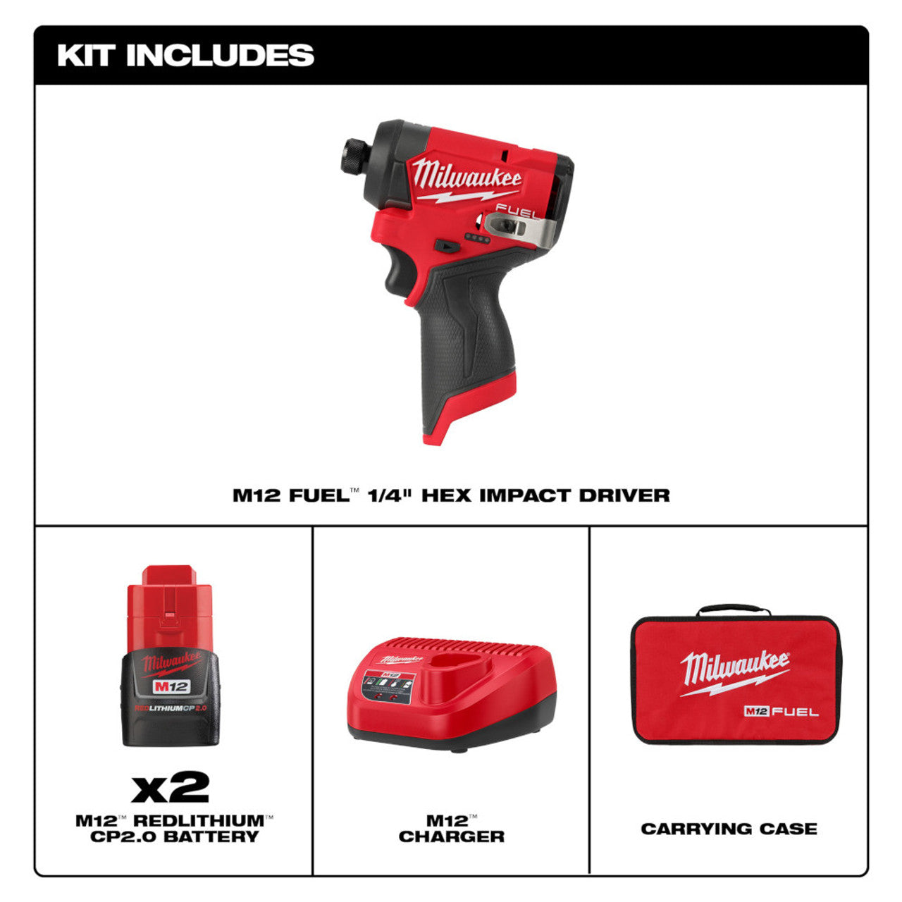 Milwaukee MIL-3453-22 M12 FUEL 1/4in Hex Impact Driver Kit