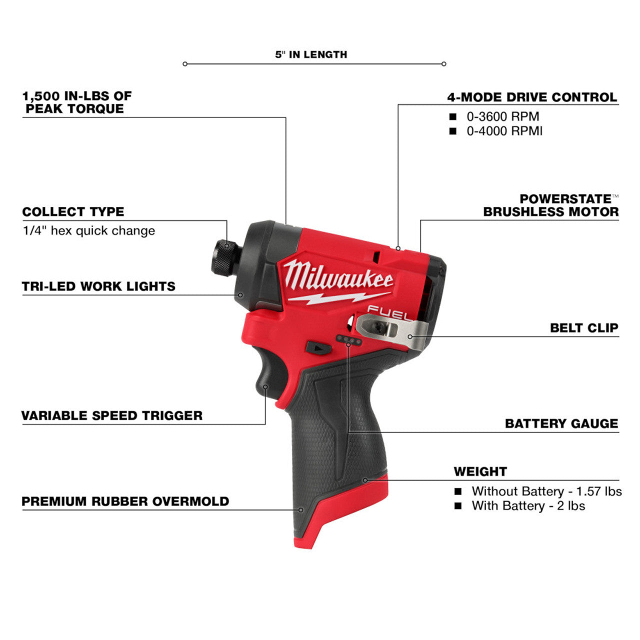 Milwaukee MIL-3453-20 M12 FUEL 1/4in Hex Impact Driver (Bare Tool)
