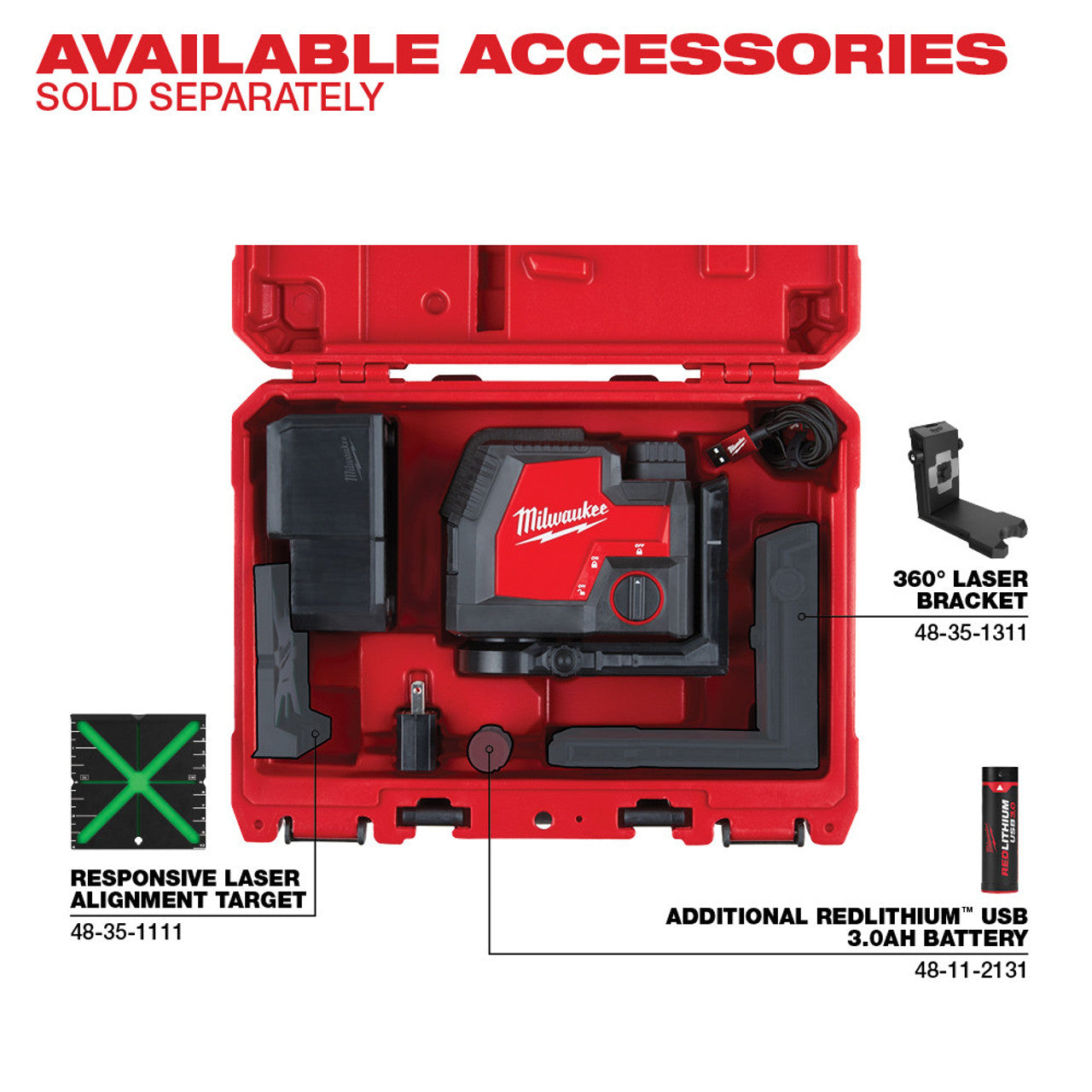 Milwaukee MIL-3522-21 USB Rechargeable Green Cross Line and Plumb Points Laser