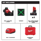 Milwaukee MIL-3632-21 M12 Green 360 Degree 3-Plane Laser Kit