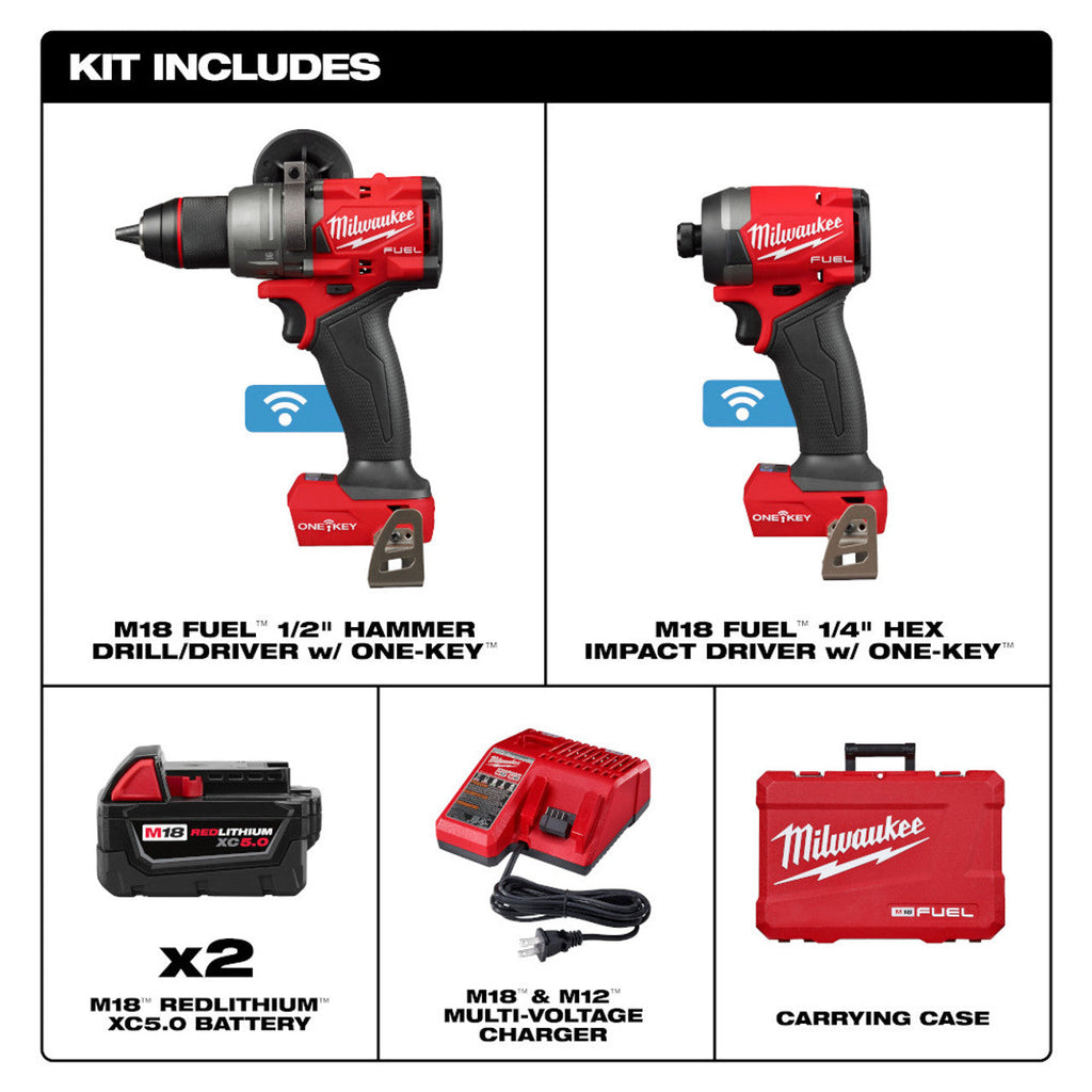 Milwaukee MIL-3696-22 M18 FUEL 2-Tool 2x XC5.0 Combo Kit With ONE-KEY
