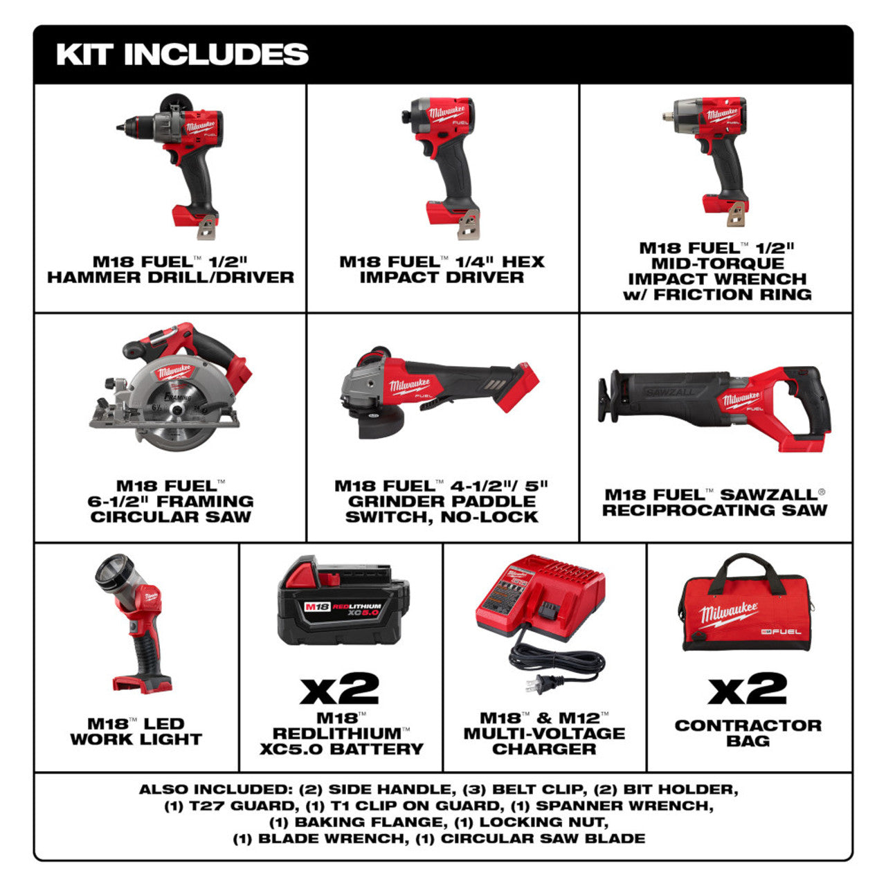 Milwaukee MIL-3697-27 M18 FUEL 7-Tool 2x 5.0Ah Combo Kit
