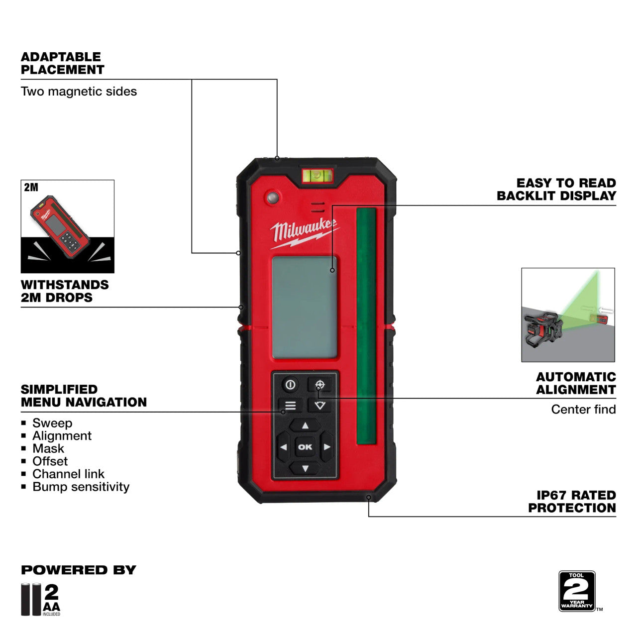 Milwaukee MIL-3702-21 M18 Green Interior Rotary Laser Level Kit with Remote/Receiver and Wall Mount Bracket