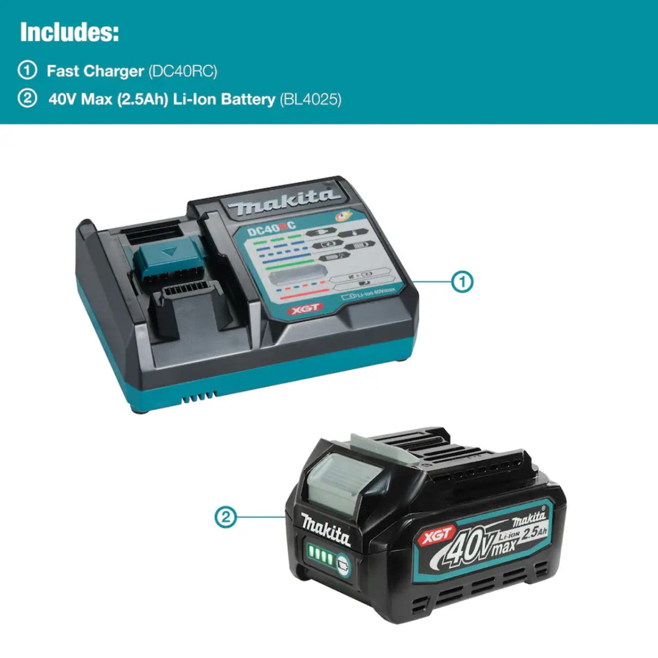 Makita MAK-T-05929 40V max XGT 2.5Ah Battery & Fast Charger Starter Kit