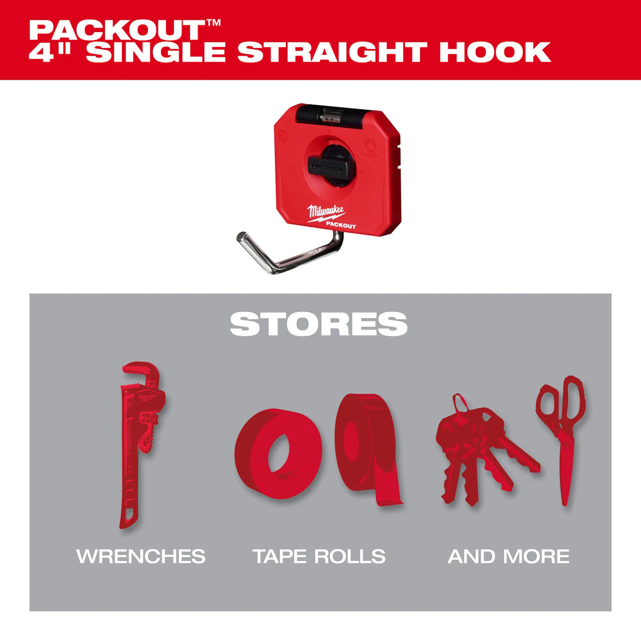 Milwaukee MIL-48-22-8328 PACKOUT 4in Single Straight Hook