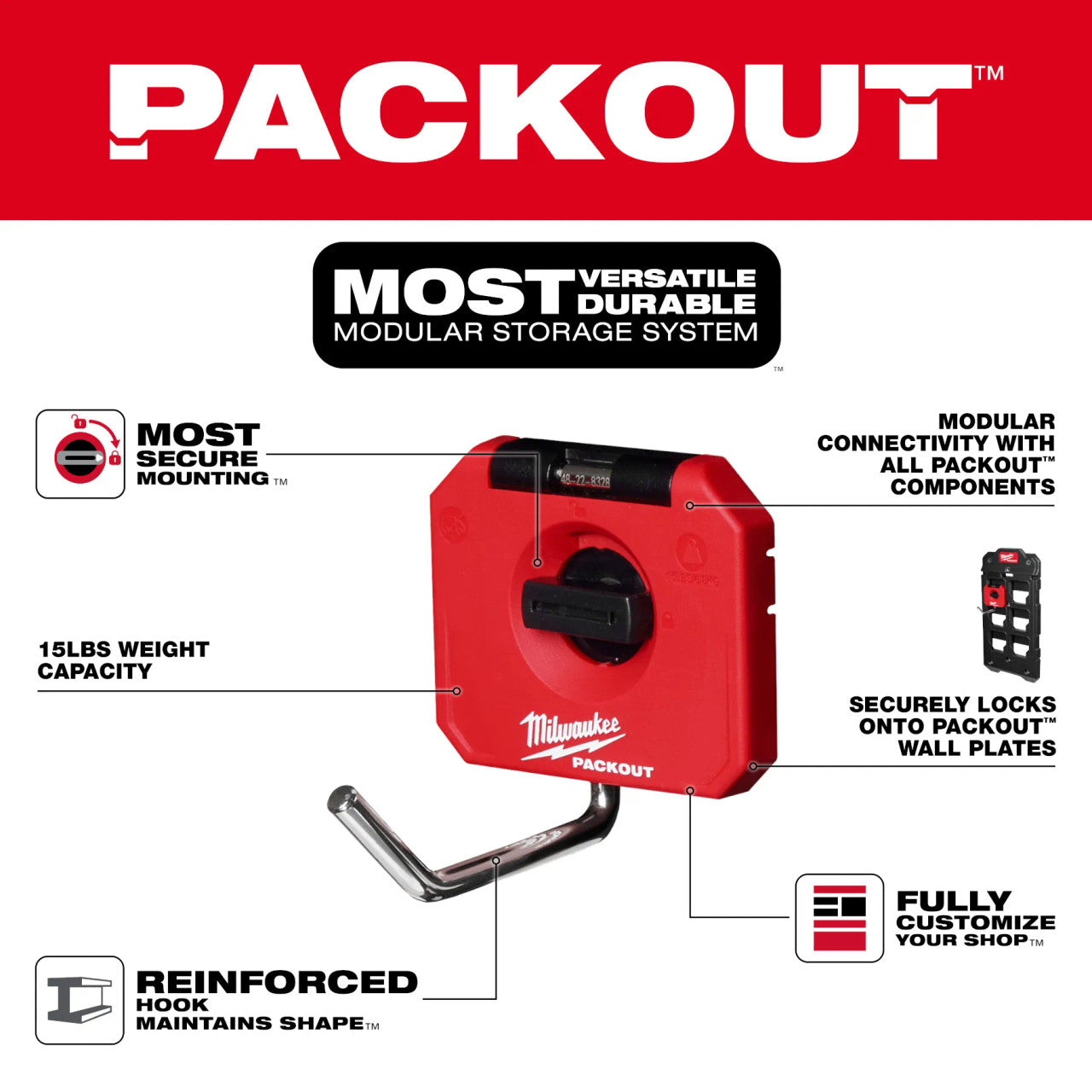 Milwaukee MIL-48-22-8328 PACKOUT 4in Single Straight Hook